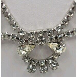 Vintage Silver Tone Rhinestone Choker 14” Necklace Costume Jewelry